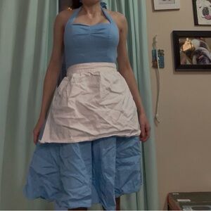 Women’s small blue dress with white apron